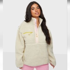 LEVI'S Monty Sherpa Pullover Half Zip Jacket. Cream With Pastel Accents. Size XS